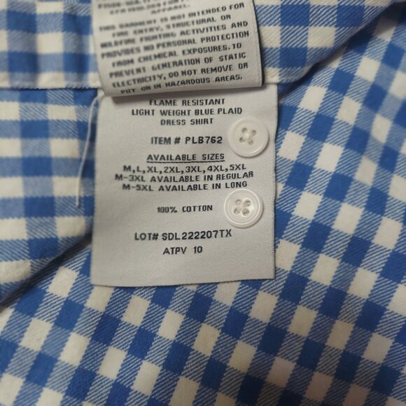 Rasco FR Mens Flame Resistant Long Sleeve Shirt Blue Checkered Button-Up Size XL - Picture 3 of 6